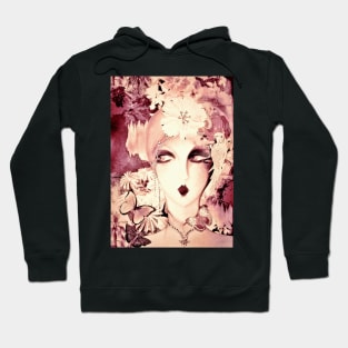 dusky pink art deco collage poster print face Hoodie